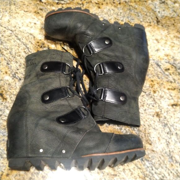 Sorel Joan of Arctic Brown Leather Lace Up Wedge Boots NL1987-028 Women's Sz 6.5 - Picture 3 of 13